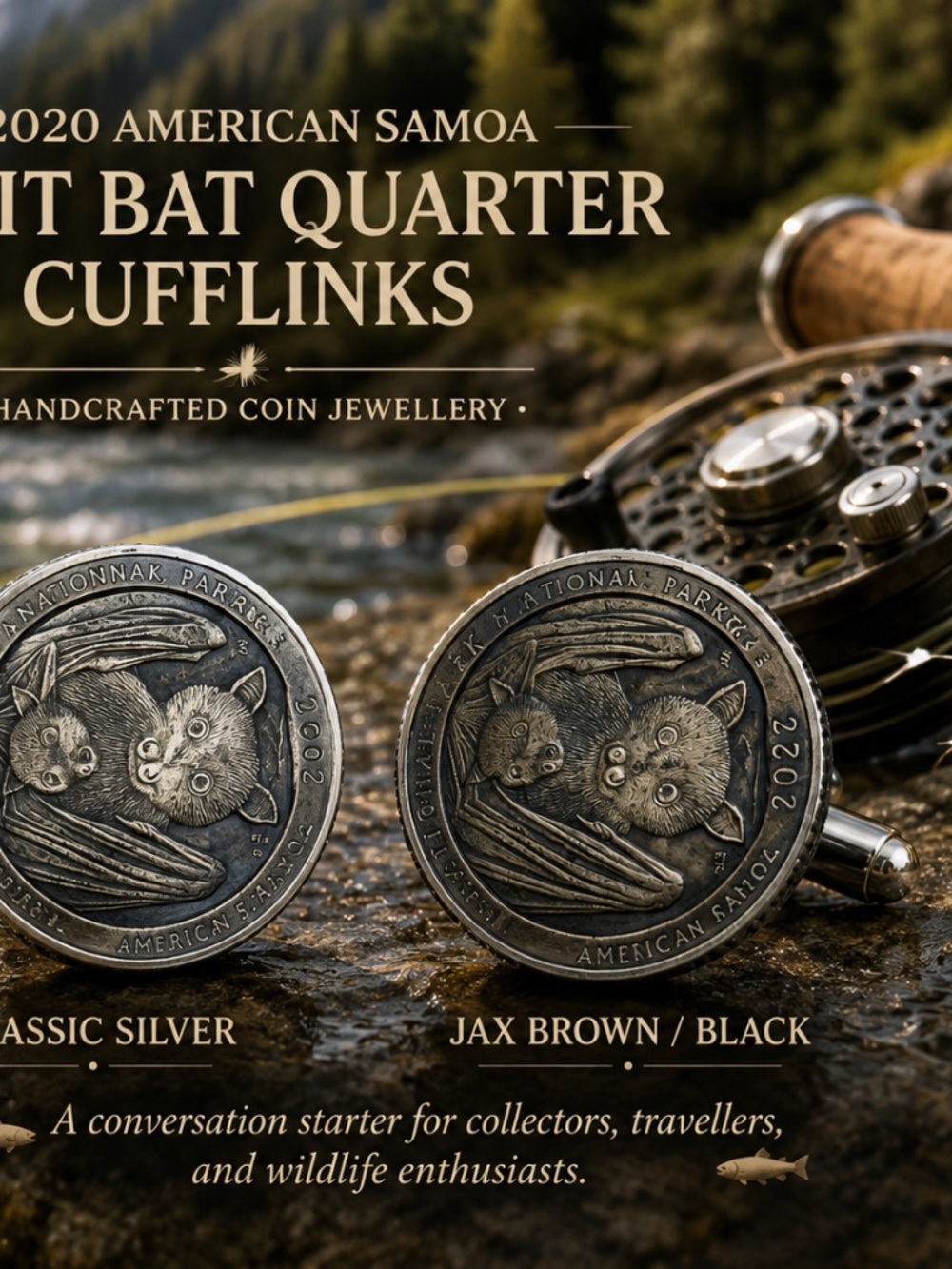 2020 American Samoa Fruit Bat Quarter Cufflinks – Handcrafted Coin Jewellery